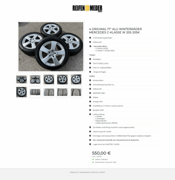 4 ORIGINAL 17" ALU WINTERRÄDER MERCEDES C-KLASSE W 205 205K #8898 – Bild 11