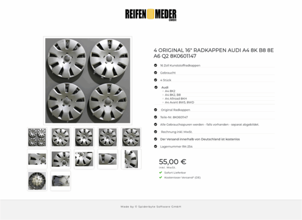 4 ORIGINAL 16" RADKAPPEN AUDI A4 8K B8 8E A6 Q2 8K0601147 #1LBJ – Bild 13