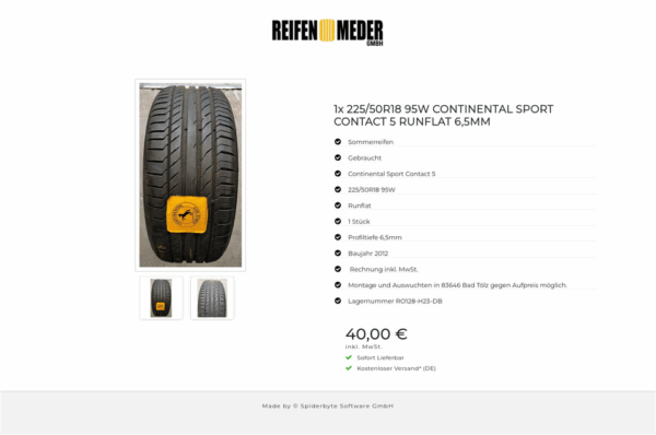 1x 225/50R18 95W CONTINENTAL SPORT CONTACT 5 RUNFLAT 6,5MM  #5128 – Bild 3