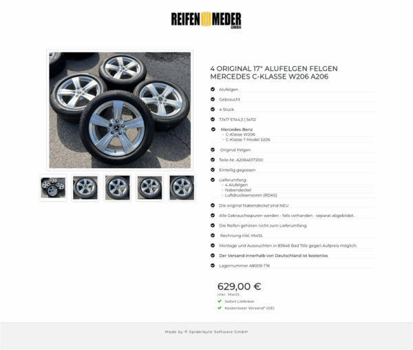 4 ORIGINAL 17" ALUFELGEN FELGEN MERCEDES C-KLASSE W206 A206 #1HLY – Bild 6