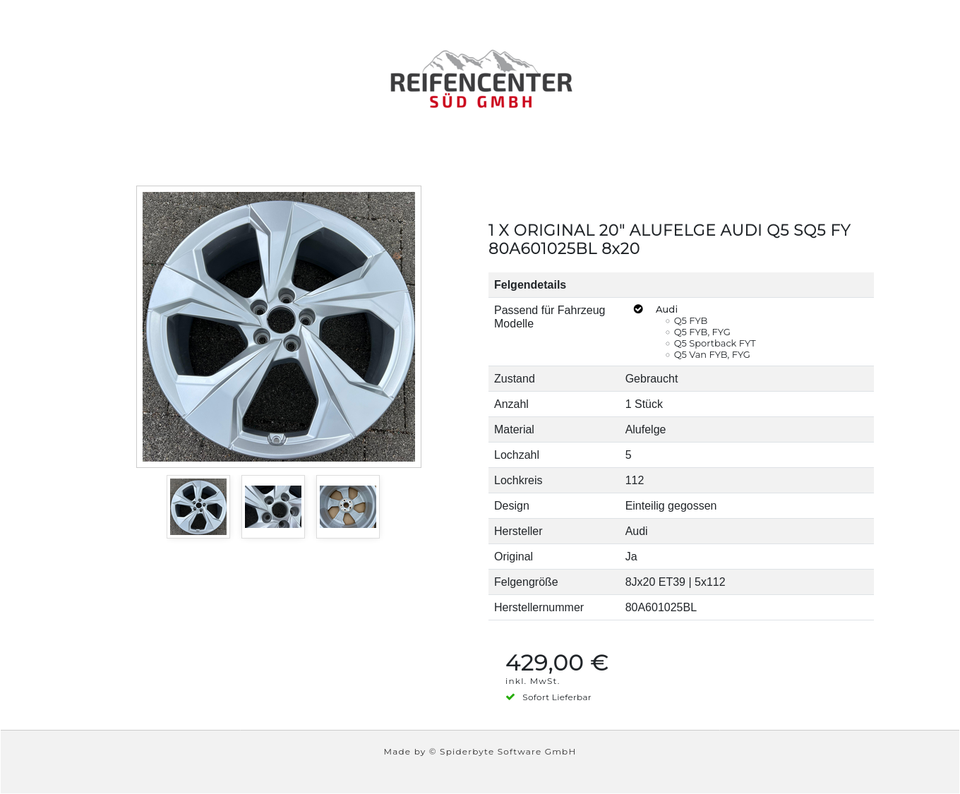 1 X ORIGINAL 20" ALUFELGE AUDI Q5 SQ5 FY 80A601025BL 8x20 #1Z1S – Bild 4