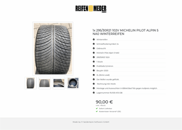 1x 295/30R21 102V MICHELIN PILOT ALPIN 5 NA0 WINTERREIFEN #1304 – Bild 5