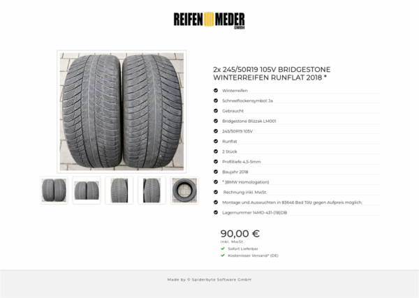 2x 245/50R19 105V BRIDGESTONE WINTERREIFEN RUNFLAT 2018 * #12UM – Bild 6