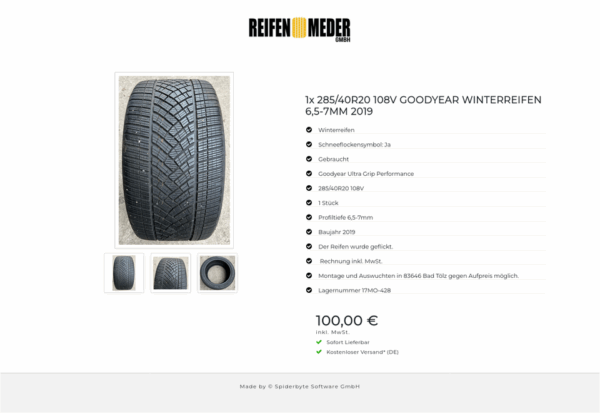 1x 285/40R20 108V GOODYEAR WINTERREIFEN 6,5-7MM 2019 #1TCO – Bild 4