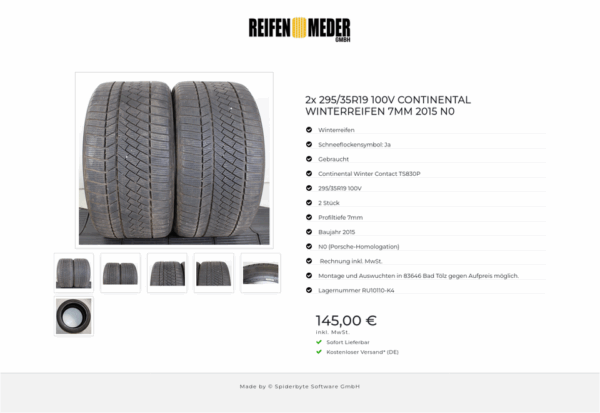 2x 295/35R19 100V CONTINENTAL WINTERREIFEN 7MM 2015 N0 #1OVL – Bild 7