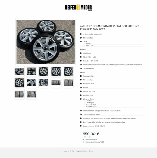 4 ALU 16" SOMMERRÄDER FIAT 500 500C 312 195/45R16 84V 2022  #1LEZ – Bild 13