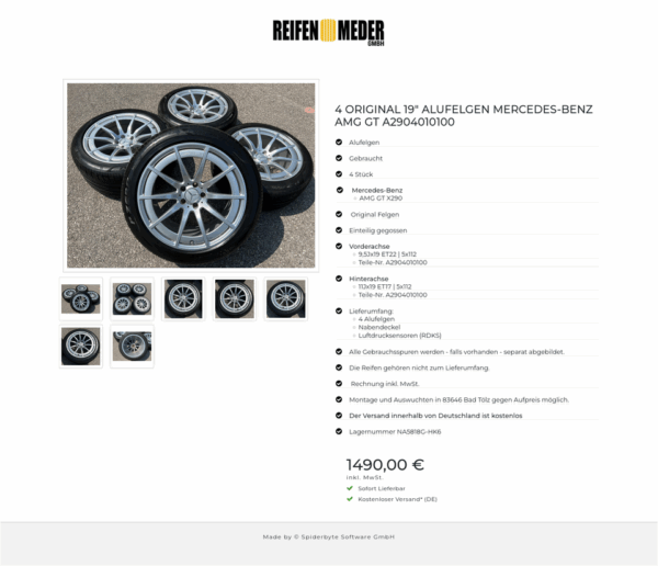 4 ORIGINAL 19" ALUFELGEN MERCEDES-BENZ AMG GT A2904010100  #16YD – Bild 8