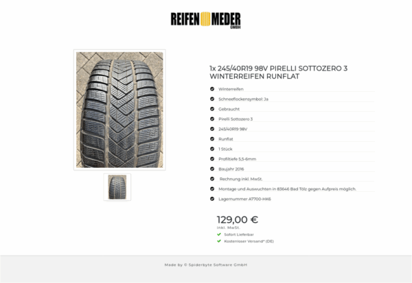 1x 245/40R19 98V PIRELLI SOTTOZERO 3 WINTERREIFEN RUNFLAT #1VNA – Bild 2