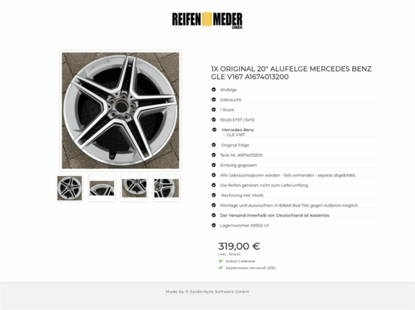 1X ORIGINAL 20" ALUFELGE MERCEDES BENZ GLE V167 A1674013200 #1SUM – Bild 5