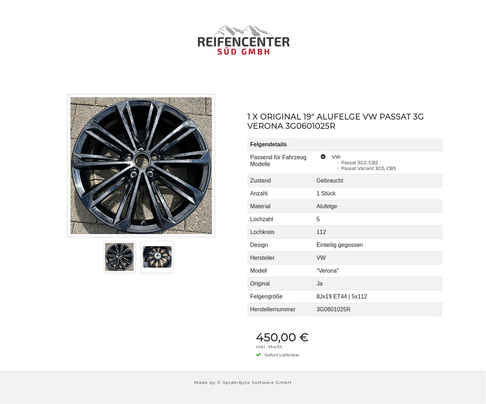 1 X ORIGINAL 19" ALUFELGE VW PASSAT 3G VERONA 3G0601025R #1YWU – Bild 3