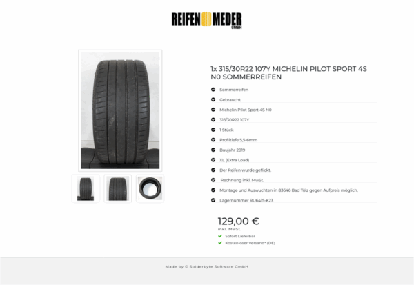 1x 315/30R22 107Y MICHELIN PILOT SPORT 4S N0 SOMMERREIFEN #19FZ – Bild 4