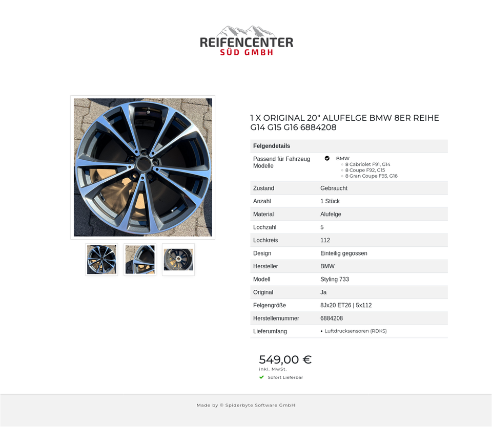 1 X ORIGINAL 20" ALUFELGE BMW 8ER REIHE G14 G15 G16 6884208 #1V6K – Bild 4