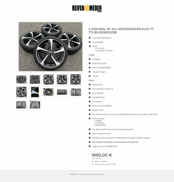 4 ORIGINAL 19" ALU WINTERRÄDER AUDI TT TTS 8S 8S0601025B #1KHP – Bild 13