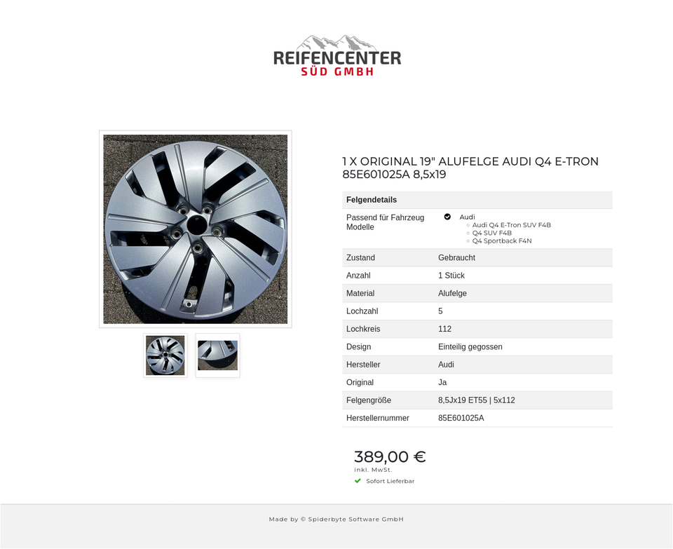 1 X ORIGINAL 19" ALUFELGE AUDI Q4 E-TRON 85E601025A 8,5x19 #1ZCD – Bild 3