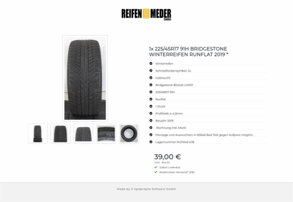 1x 225/45R17 91H BRIDGESTONE WINTERREIFEN RUNFLAT 2019 * #1U0H – Bild 6