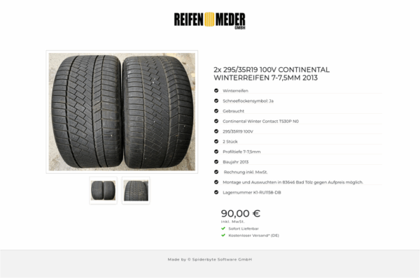 2x 295/35R19 100V CONTINENTAL WINTERREIFEN 7-7,5MM 2013 #6811 – Bild 3