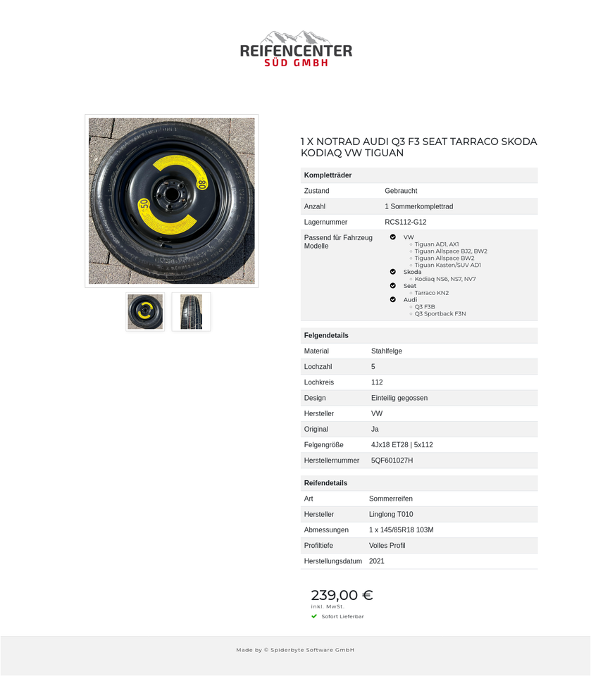 1 X NOTRAD AUDI Q3 F3 SEAT TARRACO SKODA KODIAQ VW TIGUAN #1WVJ – Bild 3