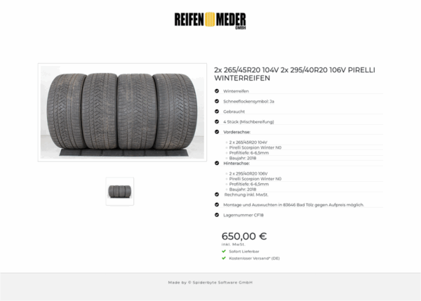 2x 265/45R20 104V 2x 295/40R20 106V PIRELLI WINTERREIFEN #1V9J – Bild 2