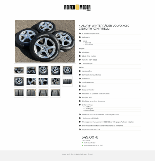 4 ALU 18" WINTERRÄDER VOLVO XC60 235/60R18 103H PIRELLI  #1VEV – Bild 15