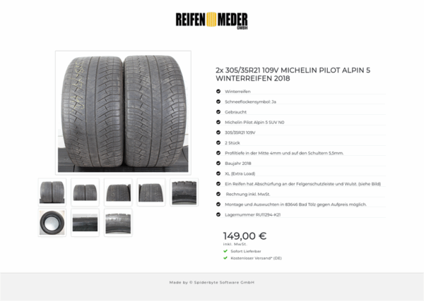 2x 305/35R21 109V MICHELIN PILOT ALPIN 5 WINTERREIFEN 2018 #1V8S – Bild 9
