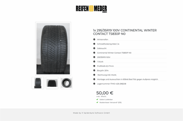 1x 295/35R19 100V CONTINENTAL WINTER CONTACT TS830P N0 #13JI – Bild 4