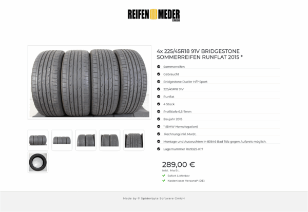 4x 225/45R18 91V BRIDGESTONE SOMMERREIFEN RUNFLAT 2015 * #1MKZ – Bild 7