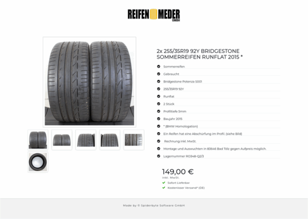 2x 255/35R19 92Y BRIDGESTONE SOMMERREIFEN RUNFLAT 2015 * #1MRL – Bild 7
