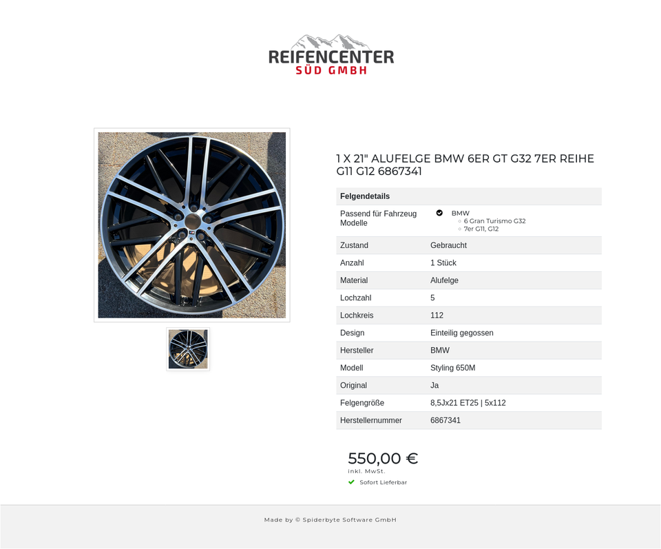 1 X 21" ALUFELGE BMW 6ER GT G32 7ER REIHE G11 G12 6867341 #1UAK – Bild 2