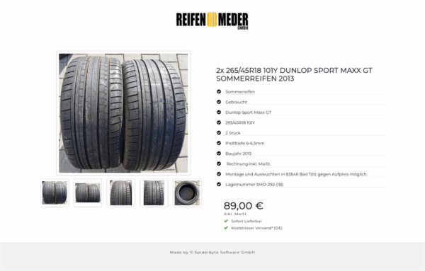 2x 265/45R18 101Y DUNLOP SPORT MAXX GT SOMMERREIFEN 2013 #1986 – Bild 6