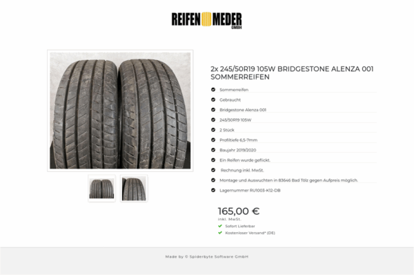 2x 245/50R19 105W BRIDGESTONE ALENZA 001 SOMMERREIFEN #6400 – Bild 3