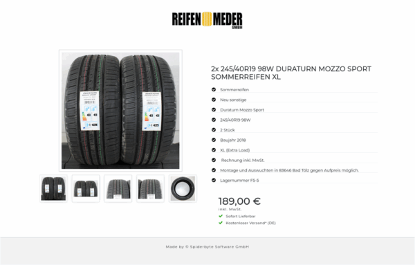 2x 245/40R19 98W DURATURN MOZZO SPORT SOMMERREIFEN XL #1M0Y – Bild 6