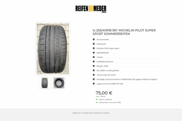 1x 255/40R18 95Y MICHELIN PILOT SUPER SPORT SOMMERREIFEN #8010 – Bild 3