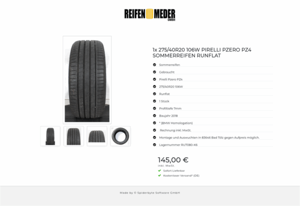 1x 275/40R20 106W PIRELLI PZERO PZ4 SOMMERREIFEN RUNFLAT #1BOS – Bild 5
