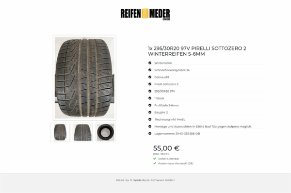 1x 295/30R20 97V PIRELLI SOTTOZERO 2 WINTERREIFEN 5-6MM  #137R – Bild 4