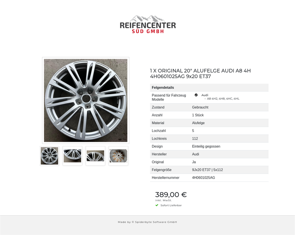 1 X ORIGINAL 20" ALUFELGE AUDI A8 4H 4H0601025AG 9x20 ET37 #1YOZ – Bild 5