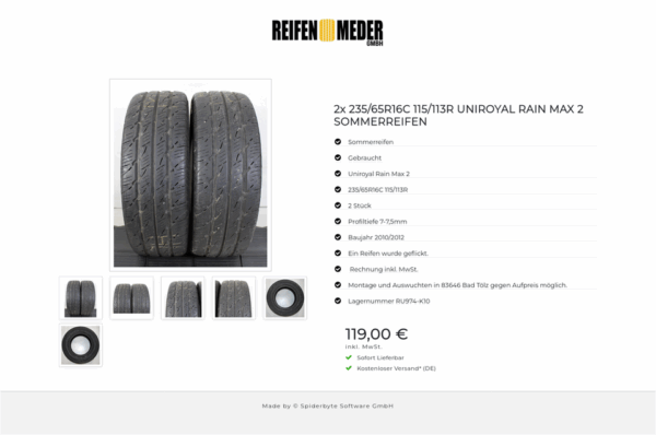 2x 235/65R16C 115/113R UNIROYAL RAIN MAX 2 SOMMERREIFEN #1MGU – Bild 7