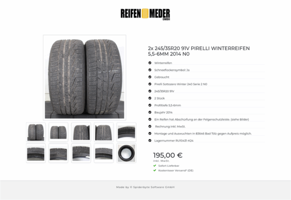 2x 245/35R20 91V PIRELLI WINTERREIFEN 5,5-6MM 2014 N0 #1PVH – Bild 11
