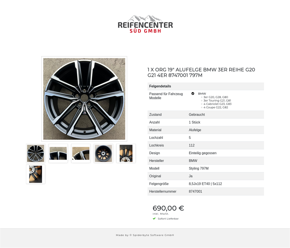 1 X ORG 19" ALUFELGE BMW 3ER REIHE G20 G21 4ER 8747001 797M #1UAZ – Bild 7