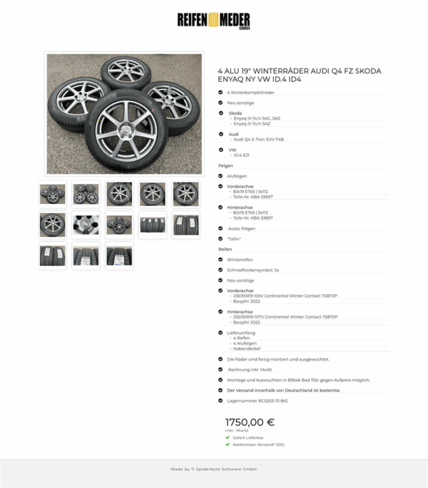 4 ALU 19" WINTERRÄDER AUDI Q4 FZ SKODA ENYAQ NY VW ID.4 ID4 #11YB – Bild 14