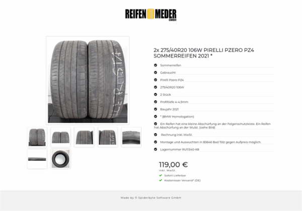 2x 275/40R20 106W PIRELLI PZERO PZ4 SOMMERREIFEN 2021 * #1VSK – Bild 8