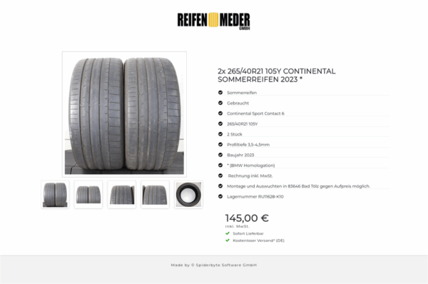 2x 265/40R21 105Y CONTINENTAL SOMMERREIFEN 2023 * #1XHR – Bild 6