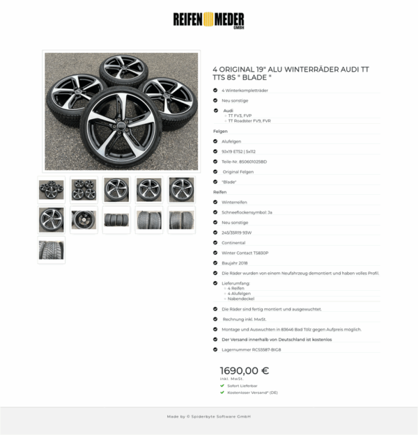 4 ORIGINAL 19" ALU WINTERRÄDER AUDI TT TTS 8S " BLADE " #1K9V – Bild 12