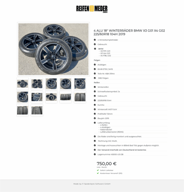 4 ALU 18" WINTERRÄDER BMW X3 G01 X4 G02 225/60R18 104H 2019 #13RV – Bild 13