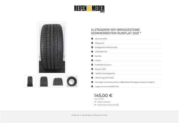 1x 275/40R19 101Y BRIDGESTONE SOMMERREIFEN RUNFLAT 2021 * #1QZE – Bild 5