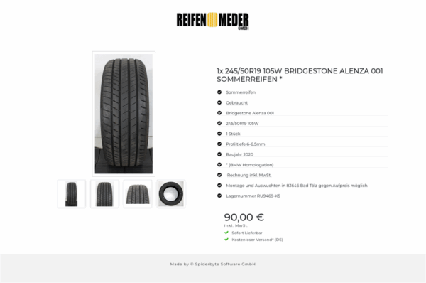 1x 245/50R19 105W BRIDGESTONE ALENZA 001 SOMMERREIFEN * #1N5R – Bild 5