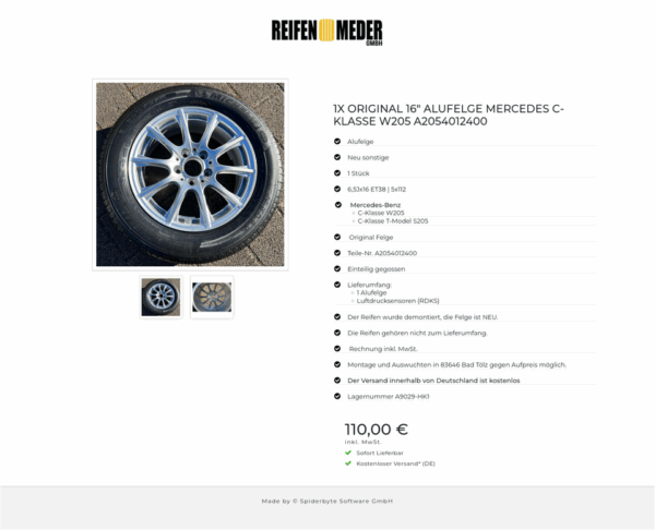 1X ORIGINAL 16" ALUFELGE MERCEDES C-KLASSE W205 A2054012400 #1RWE – Bild 3