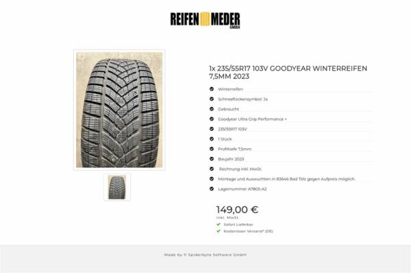 1x 235/55R17 103V GOODYEAR WINTERREIFEN 7,5MM 2023 #1UTU – Bild 2