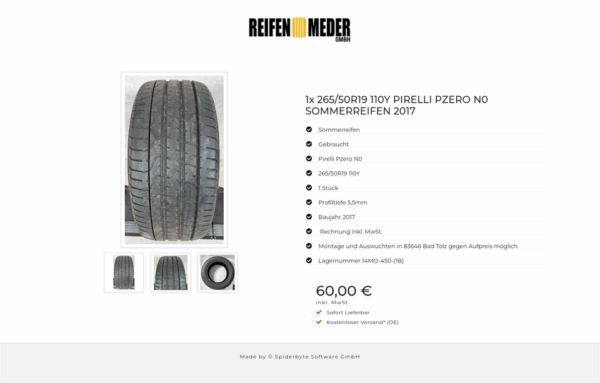 1x 265/50R19 110Y PIRELLI PZERO N0 SOMMERREIFEN 2017 #17LG – Bild 4