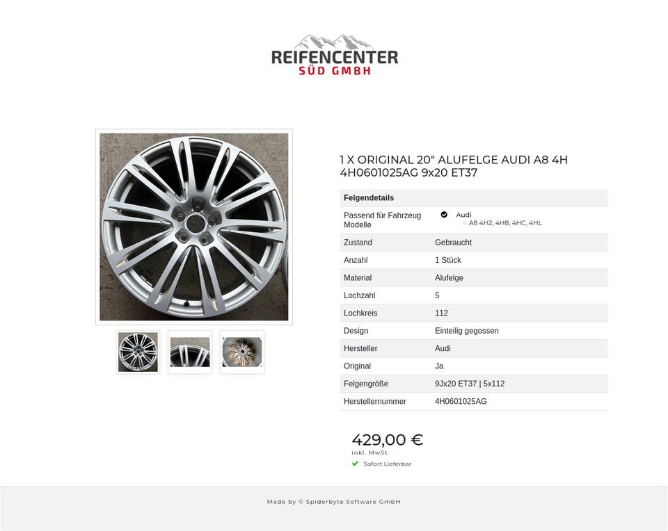 1 X ORIGINAL 20" ALUFELGE AUDI A8 4H 4H0601025AG 9x20 ET37 #1YPA – Bild 4