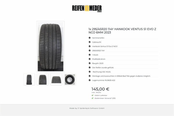 1x 295/45R20 114Y HANKOOK VENTUS S1 EVO Z NCO 6MM 2023 #1NVY – Bild 5